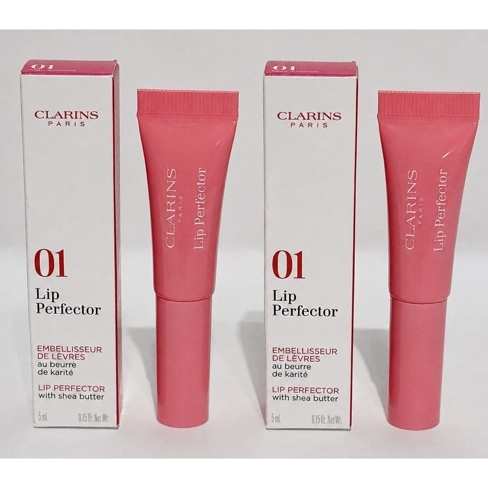 Clarins Lip Perfector Peptide Hydrating Lip Gloss 01 Rose Shimmer 5mL Lot of 2